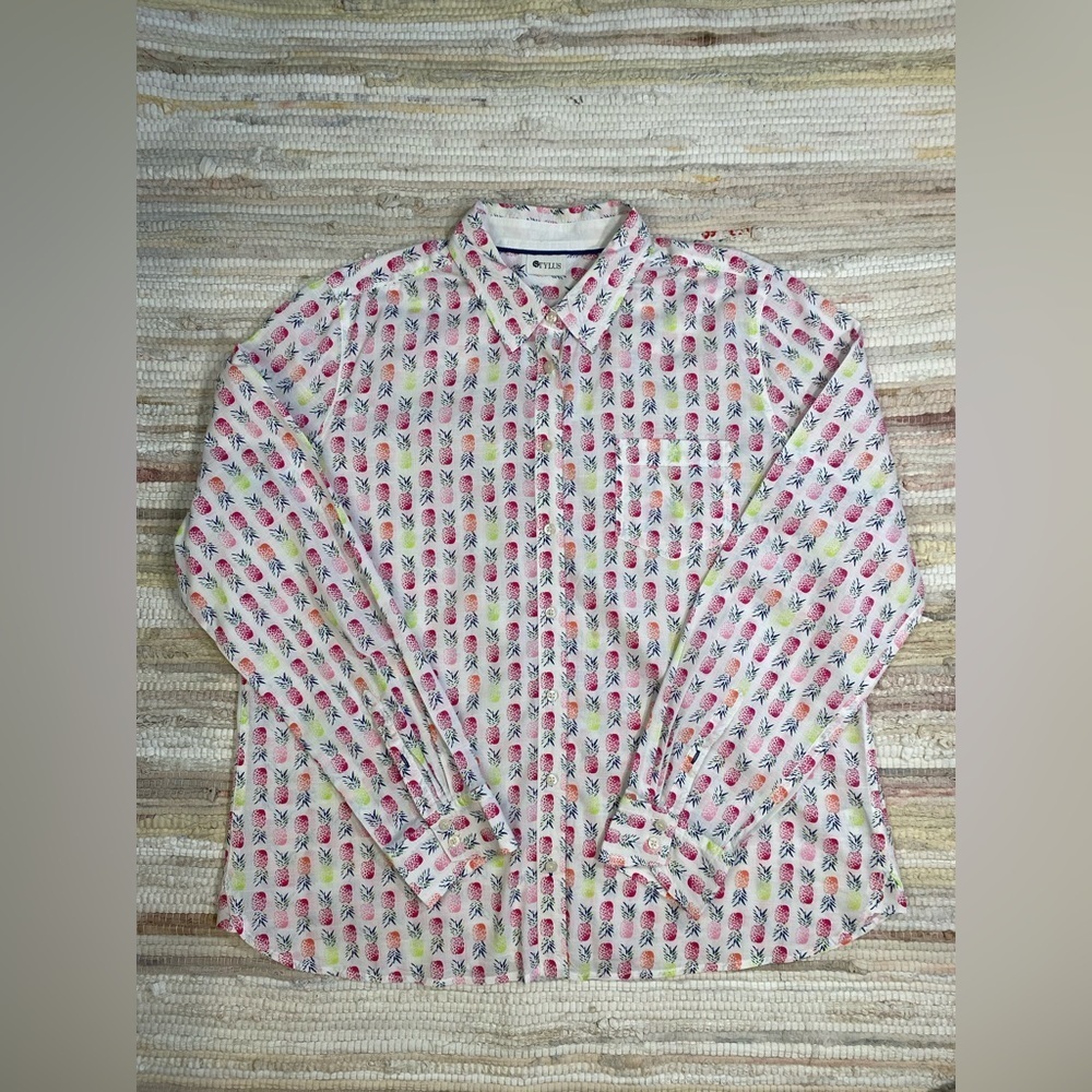 Stylus Pink/Neon Yellow Pineapple Printed Button Down Shirt Size XL